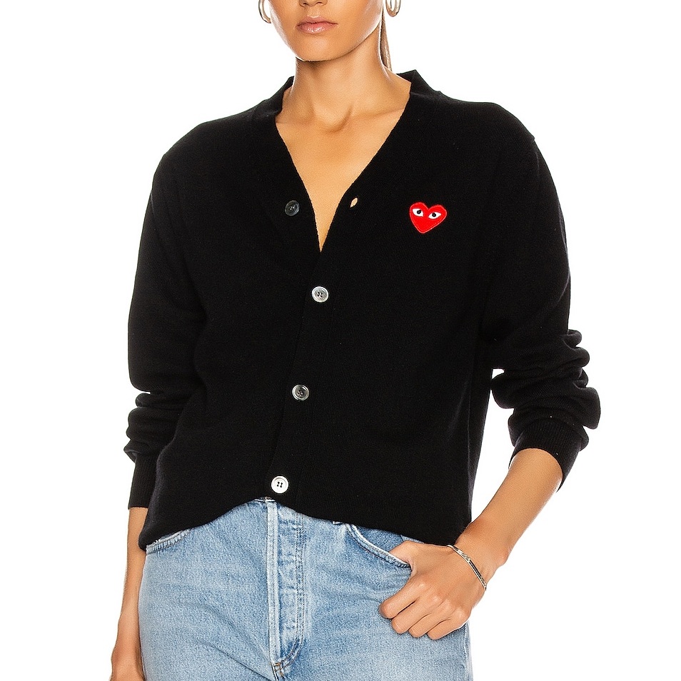 Comme Des Garcons Black Cardigan With Red Heart